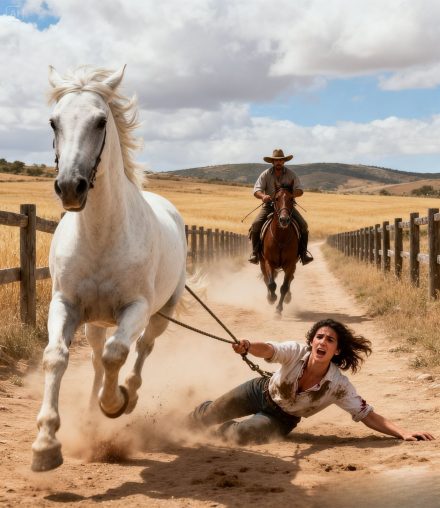 Granjero viudo ve a una MUJER siendo ARRASTRADA por un caballo desbocado… hasta que…’