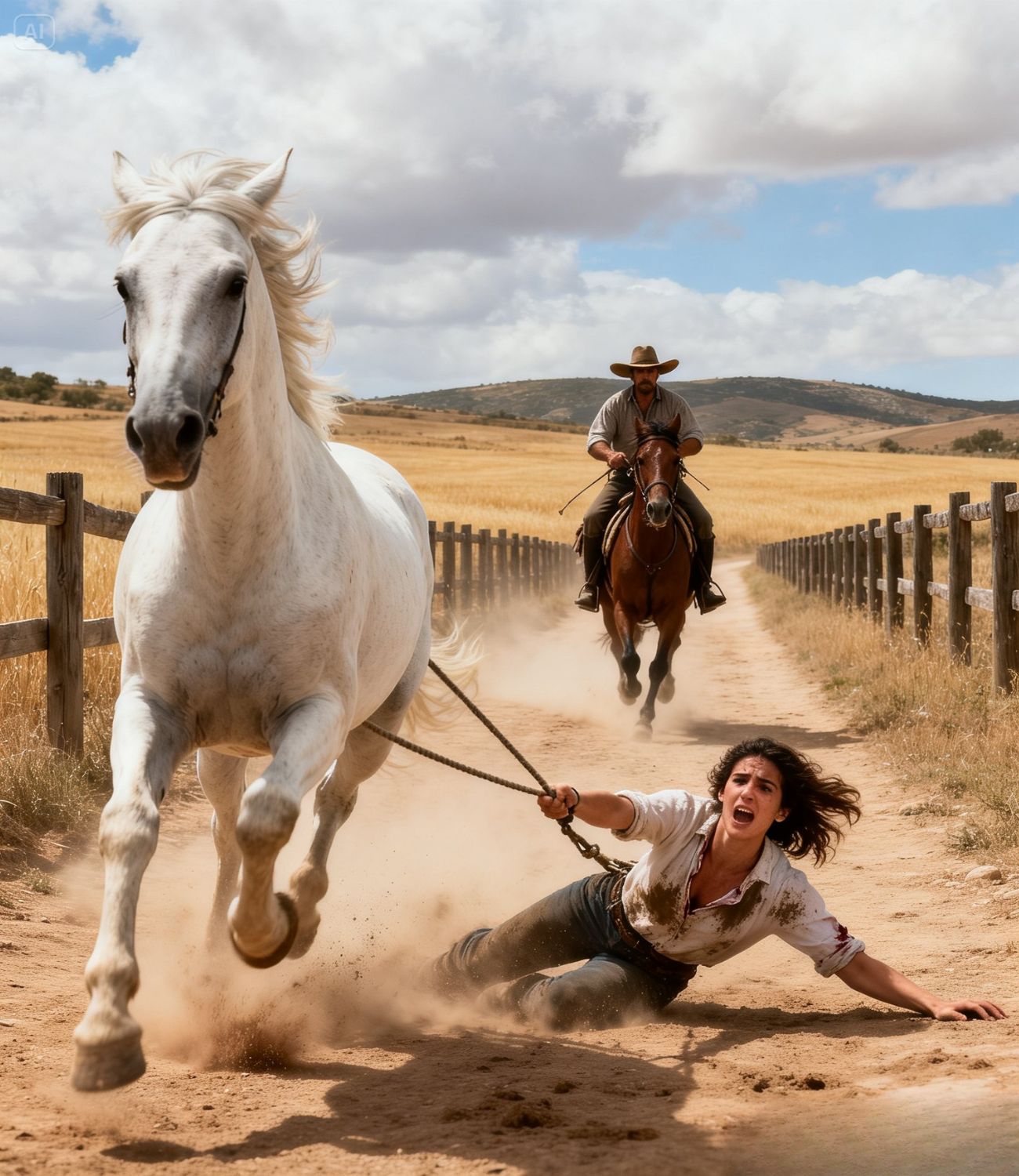 Granjero viudo ve a una MUJER siendo ARRASTRADA por un caballo desbocado… hasta que…’