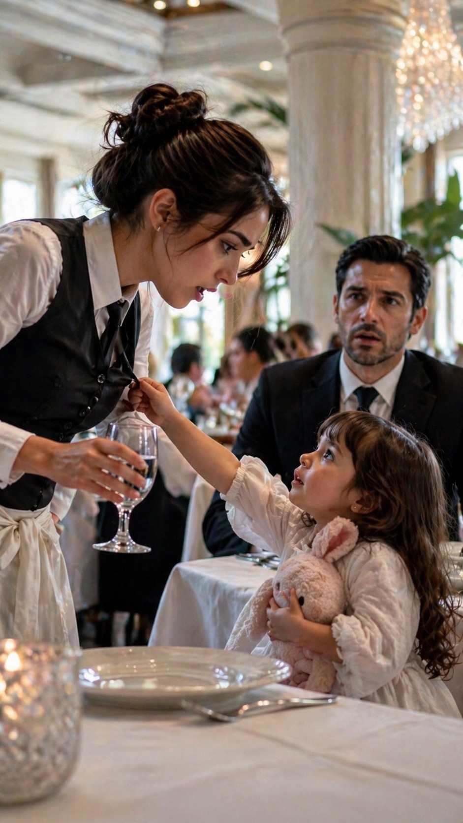 Nadie respiró cuando la hija muda del millonario le gritó “¡Mamá!” a la mesera… pero la pesadilla estalló al ver la marca en el rostro de la niña.