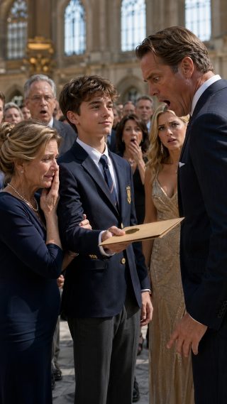 Di a luz a los 41 y mi esposo me dejó por una chica de 18… quince años después, en una ceremonia de admisión, mi hijo destruyó su orgullo en solo tres segundos.